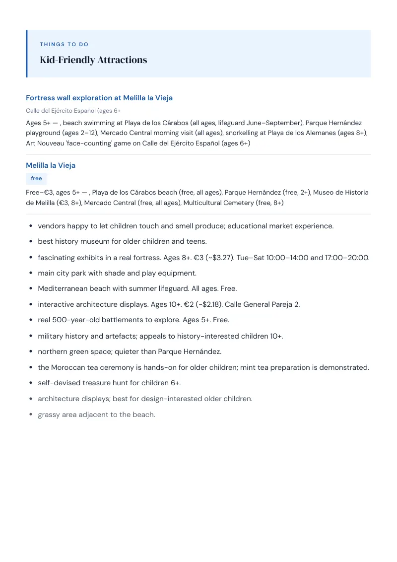 Melilla Complete Travel Bundle: Family guide · Kid-Friendly Attractions