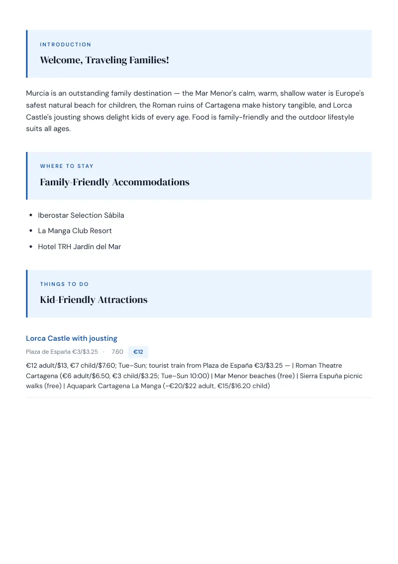 Murcia Complete Travel Bundle: Family guide · Kid-Friendly Attractions