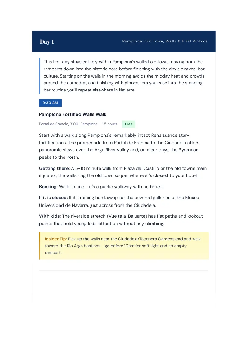 Navarre Complete Travel Bundle: 7-day itinerary · Day 1