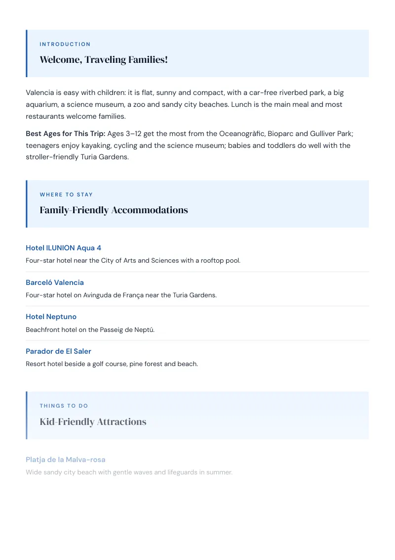 Valencia Complete Travel Bundle: Family guide · Kid-Friendly Attractions