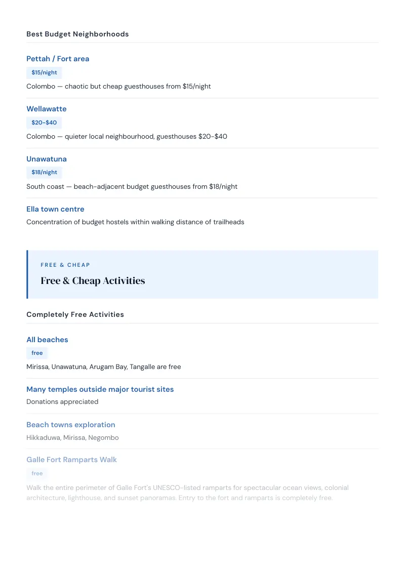 Sri Lanka Budget & Money-Saving Guide: Free & Cheap Activities