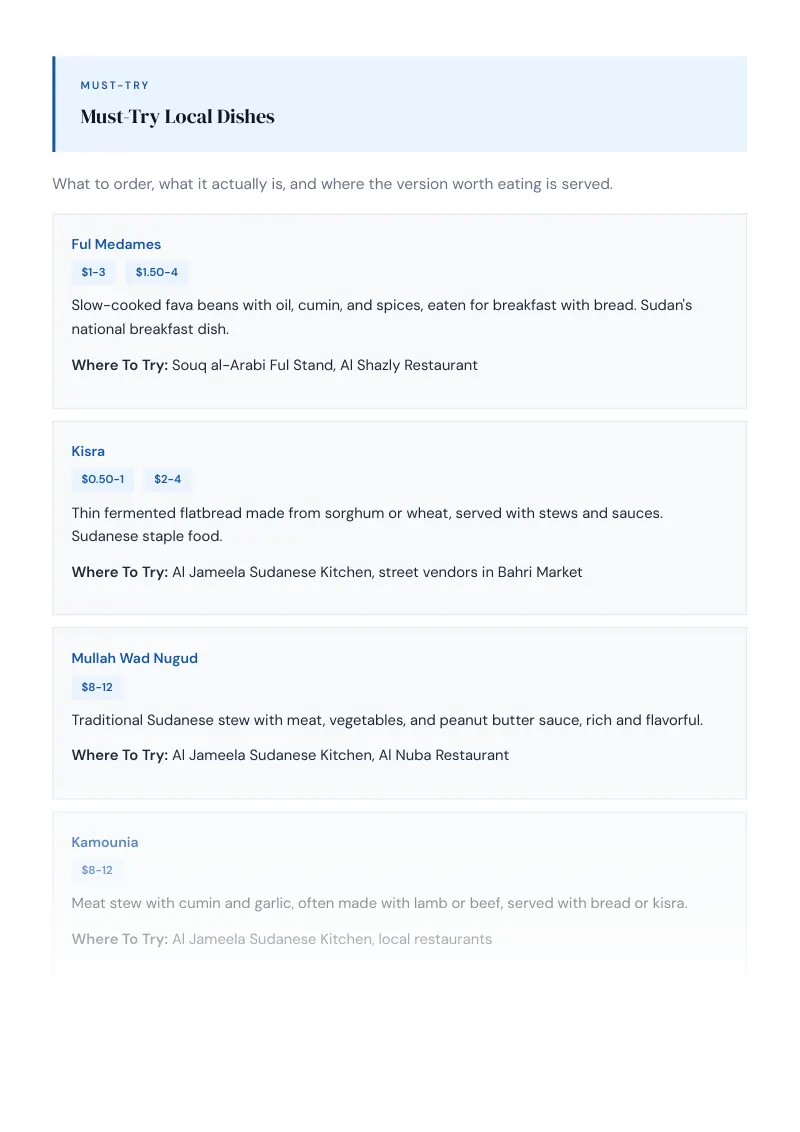 Sudan Complete Travel Bundle: Food guide · Must-Try Local Dishes