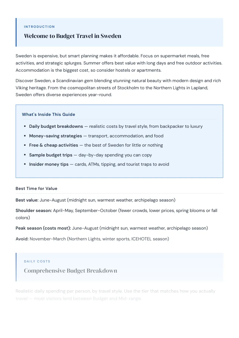 Sweden Complete Travel Bundle: Budget guide · Comprehensive Budget Breakdown
