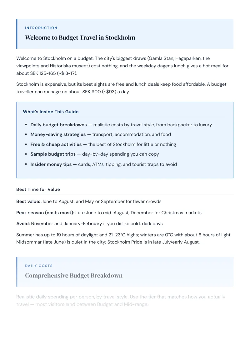 Stockholm Complete Travel Bundle: Budget guide · Comprehensive Budget Breakdown