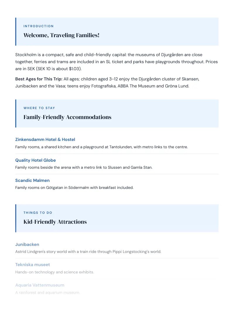 Stockholm Complete Travel Bundle: Family guide · Kid-Friendly Attractions