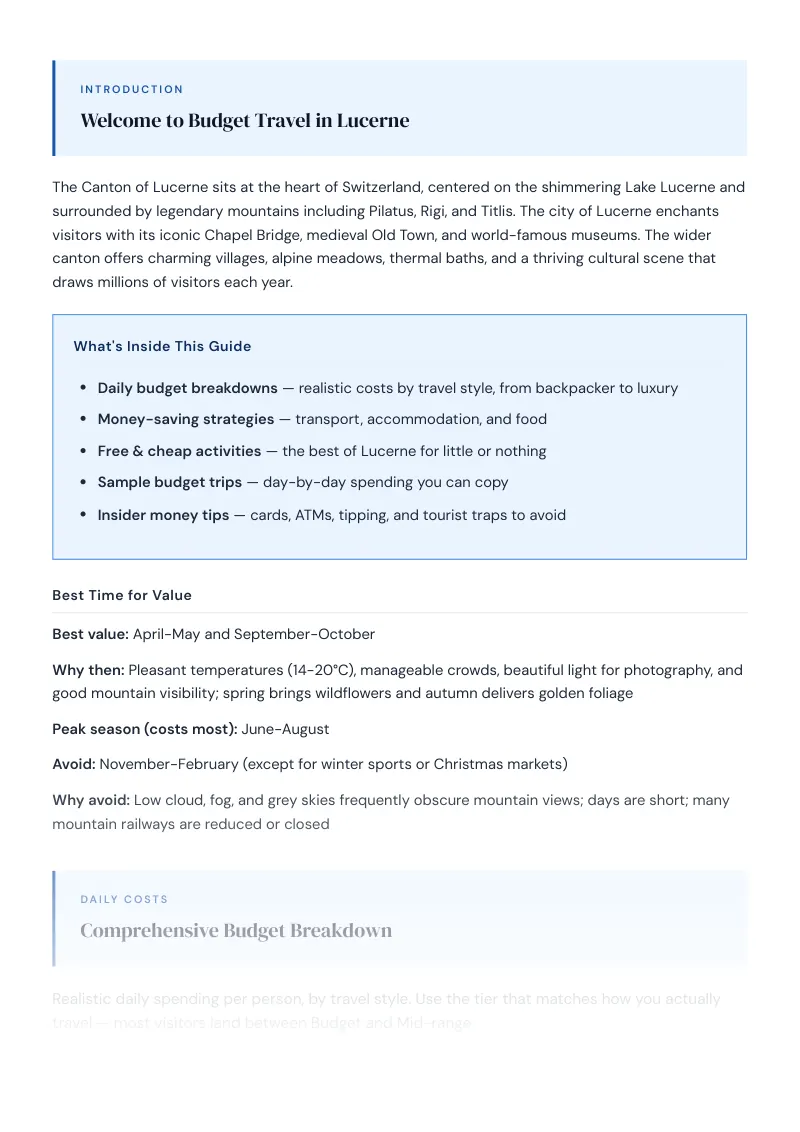Lucerne Budget & Money-Saving Guide: Comprehensive Budget Breakdown