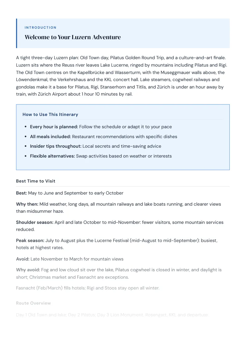 Luzern Complete Travel Bundle: 3-day itinerary · Day 1