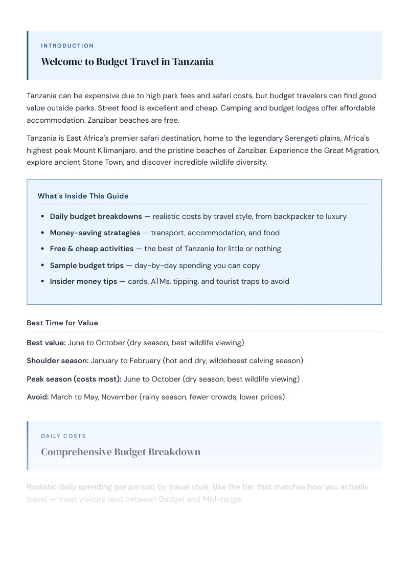 Tanzania Complete Travel Bundle: Budget guide · Comprehensive Budget Breakdown