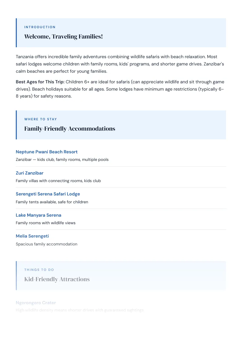 Tanzania Complete Travel Bundle: Family guide · Kid-Friendly Attractions