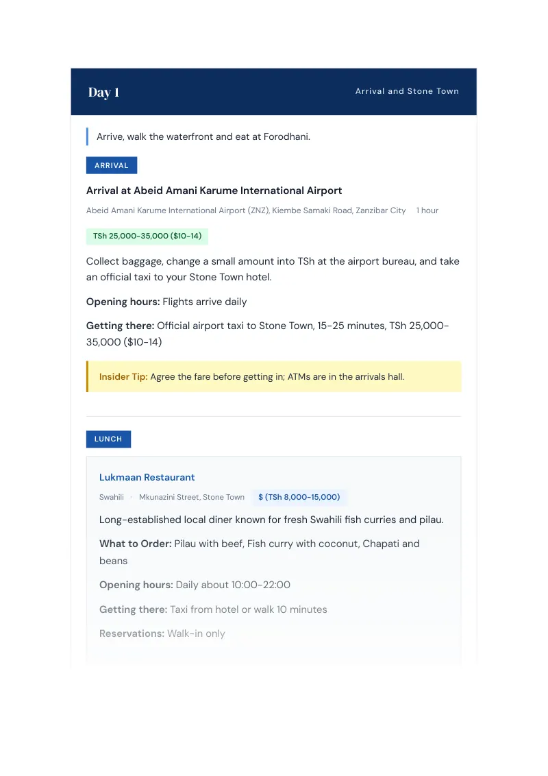 Mjini Magharibi Complete Travel Bundle: 3-day itinerary · Day 1