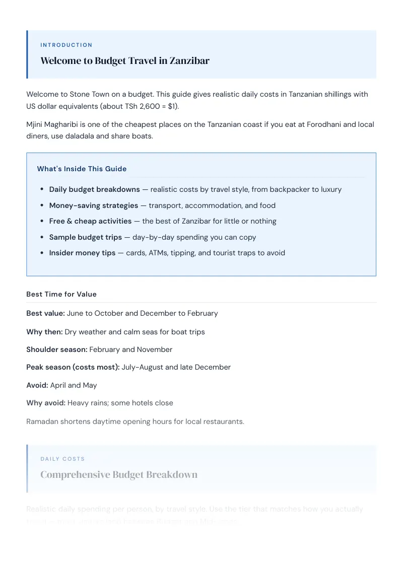Zanzibar Complete Travel Bundle: Budget guide · Comprehensive Budget Breakdown