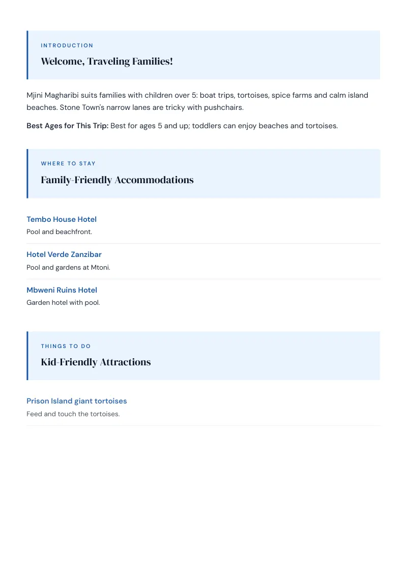 Zanzibar Complete Travel Bundle: Family guide · Kid-Friendly Attractions