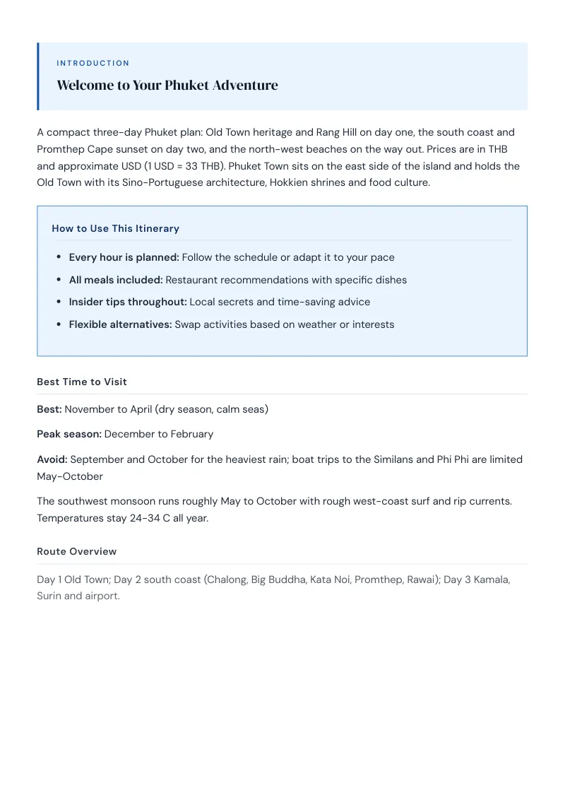 Phuket Complete Travel Bundle: 3-day itinerary · Day 1