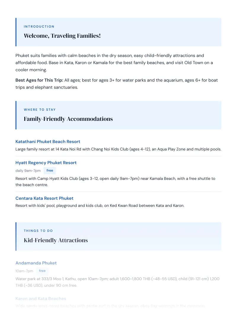 Phuket Complete Travel Bundle: Family guide · Kid-Friendly Attractions