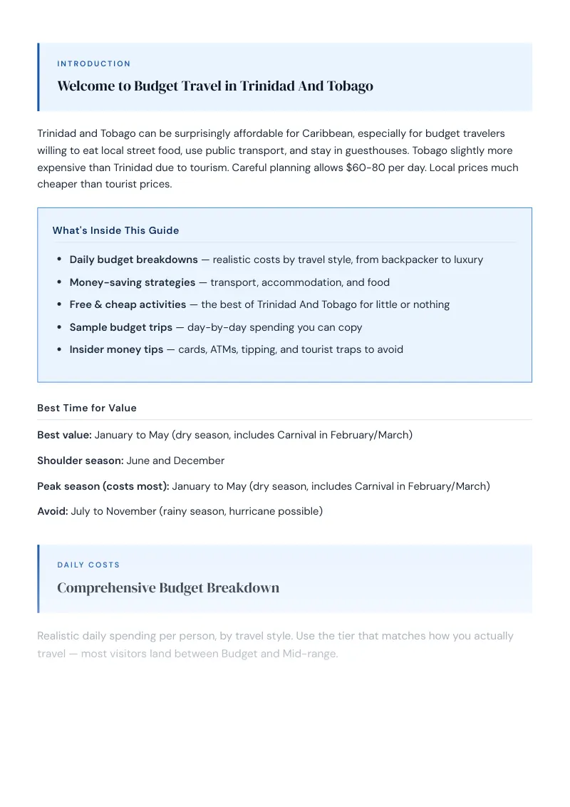 Trinidad And Tobago Complete Travel Bundle: Budget guide · Comprehensive Budget Breakdown