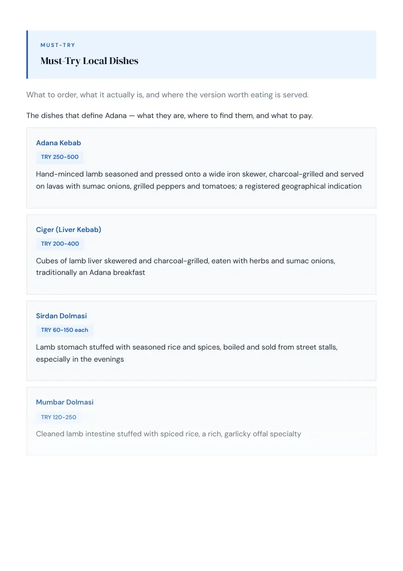 Adana Complete Travel Bundle: Food guide · Must-Try Local Dishes