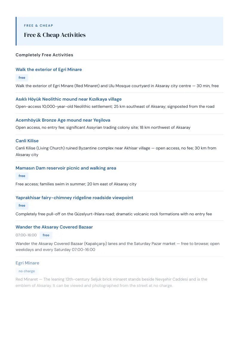 Aksaray Budget & Money-Saving Guide: Free & Cheap Activities