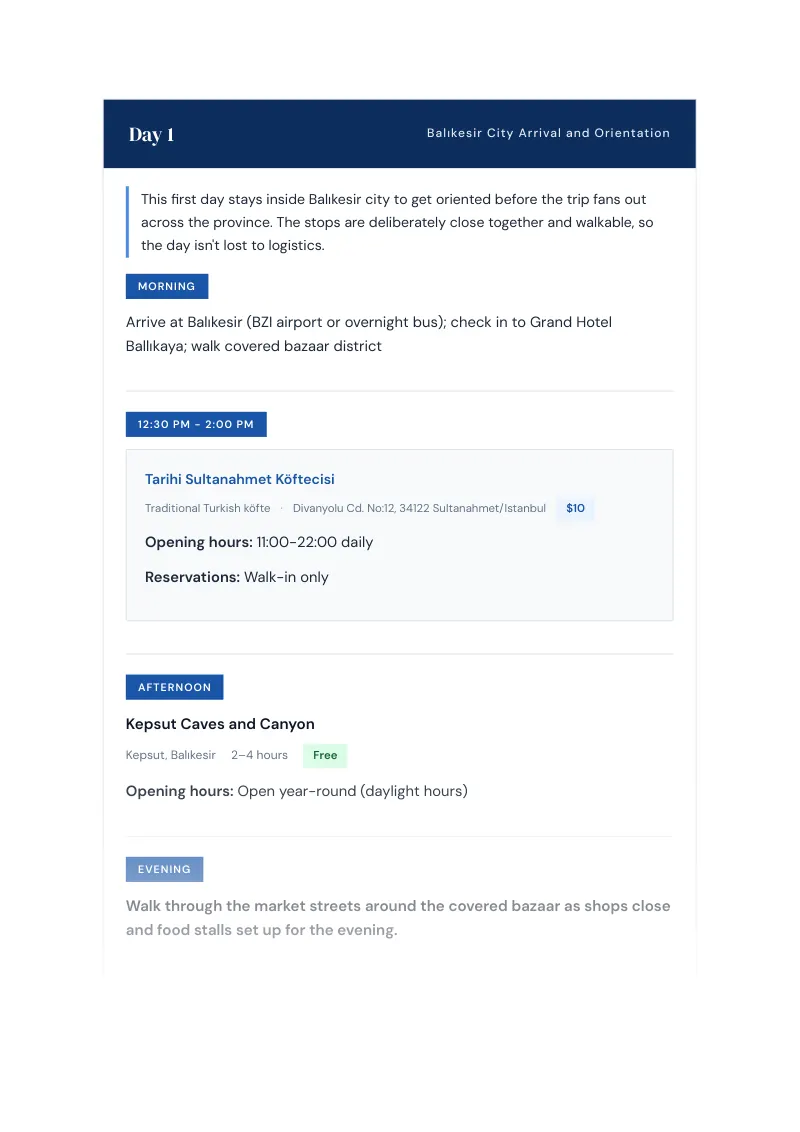 Balıkesir Complete Travel Bundle: 7-day itinerary · Day 1