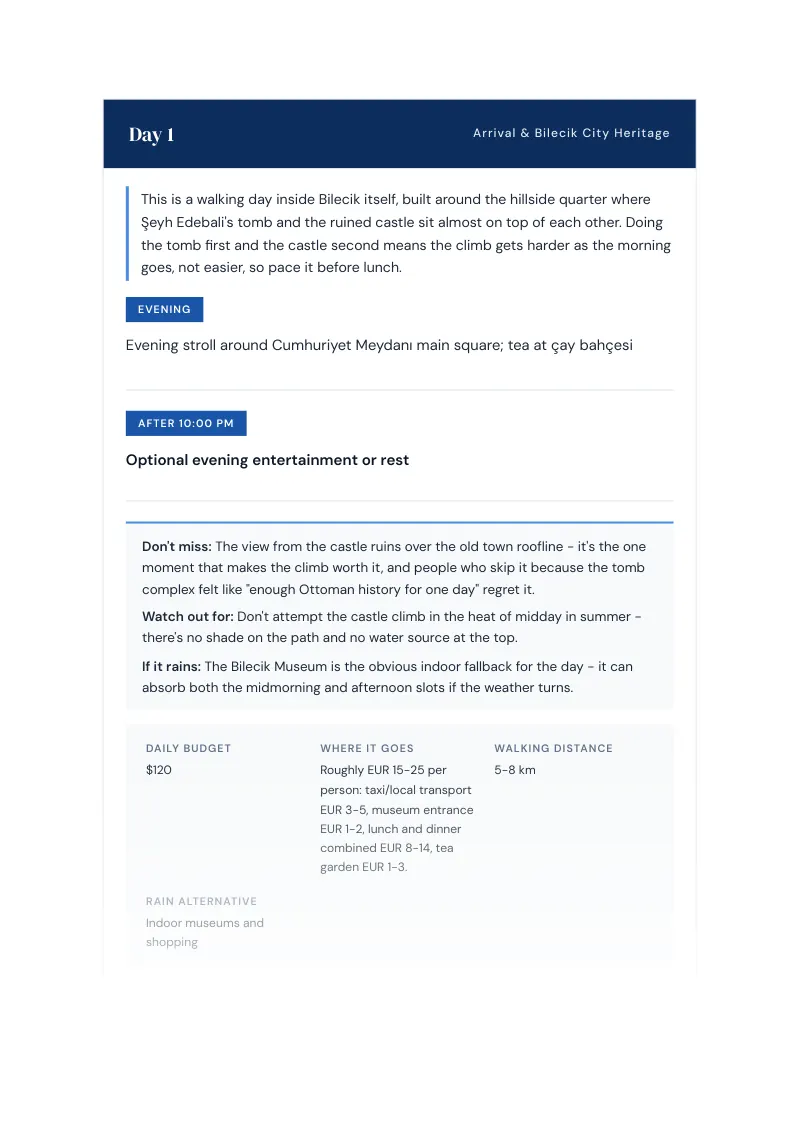 Bilecik Complete Travel Bundle: 3-day itinerary · Day 1
