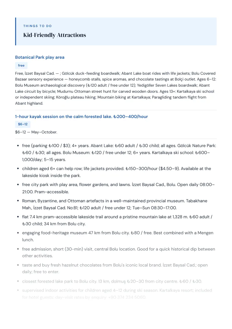 Bolu Complete Travel Bundle: Family guide · Kid-Friendly Attractions