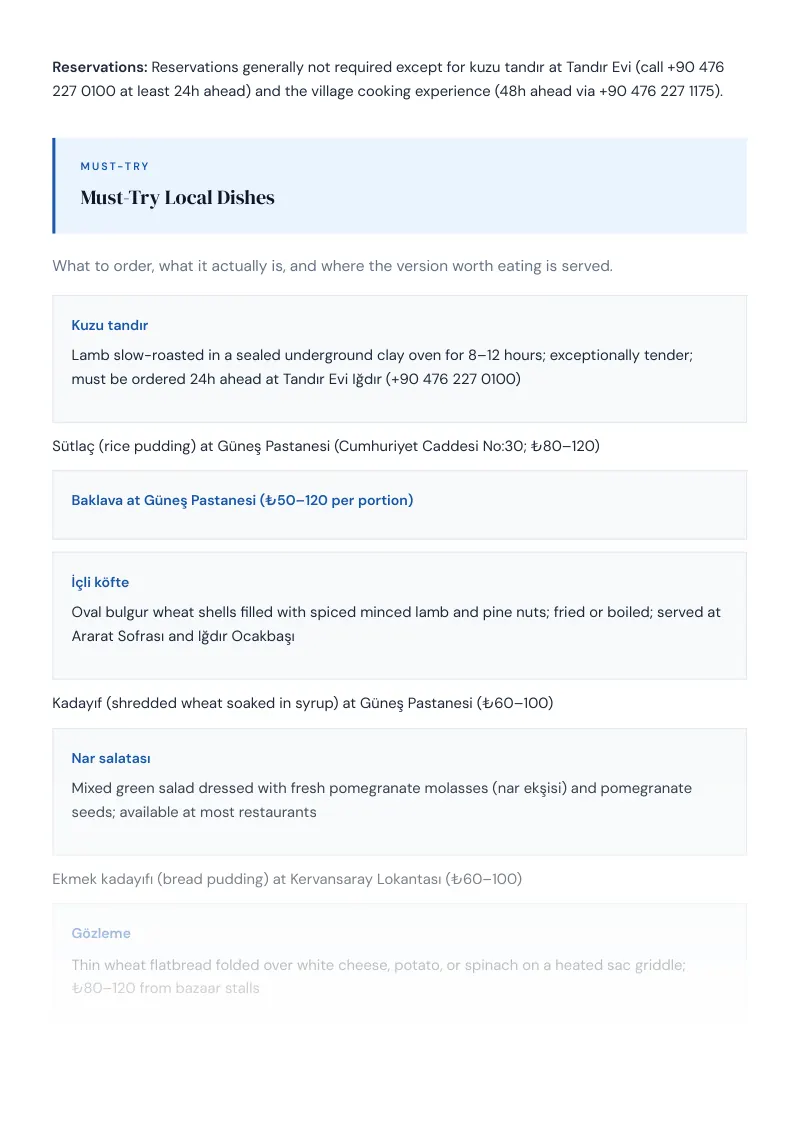 Iğdır Complete Travel Bundle: Food guide · Must-Try Local Dishes