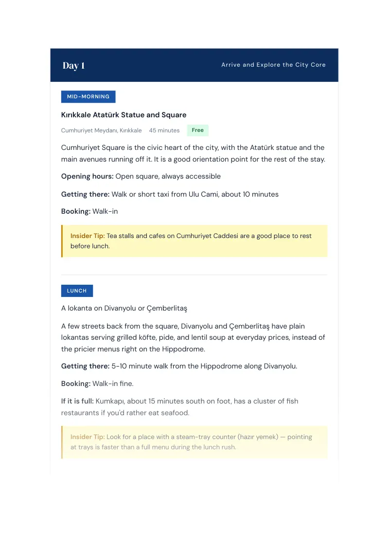 Kırıkkale Complete Travel Bundle: 7-day itinerary · Day 1