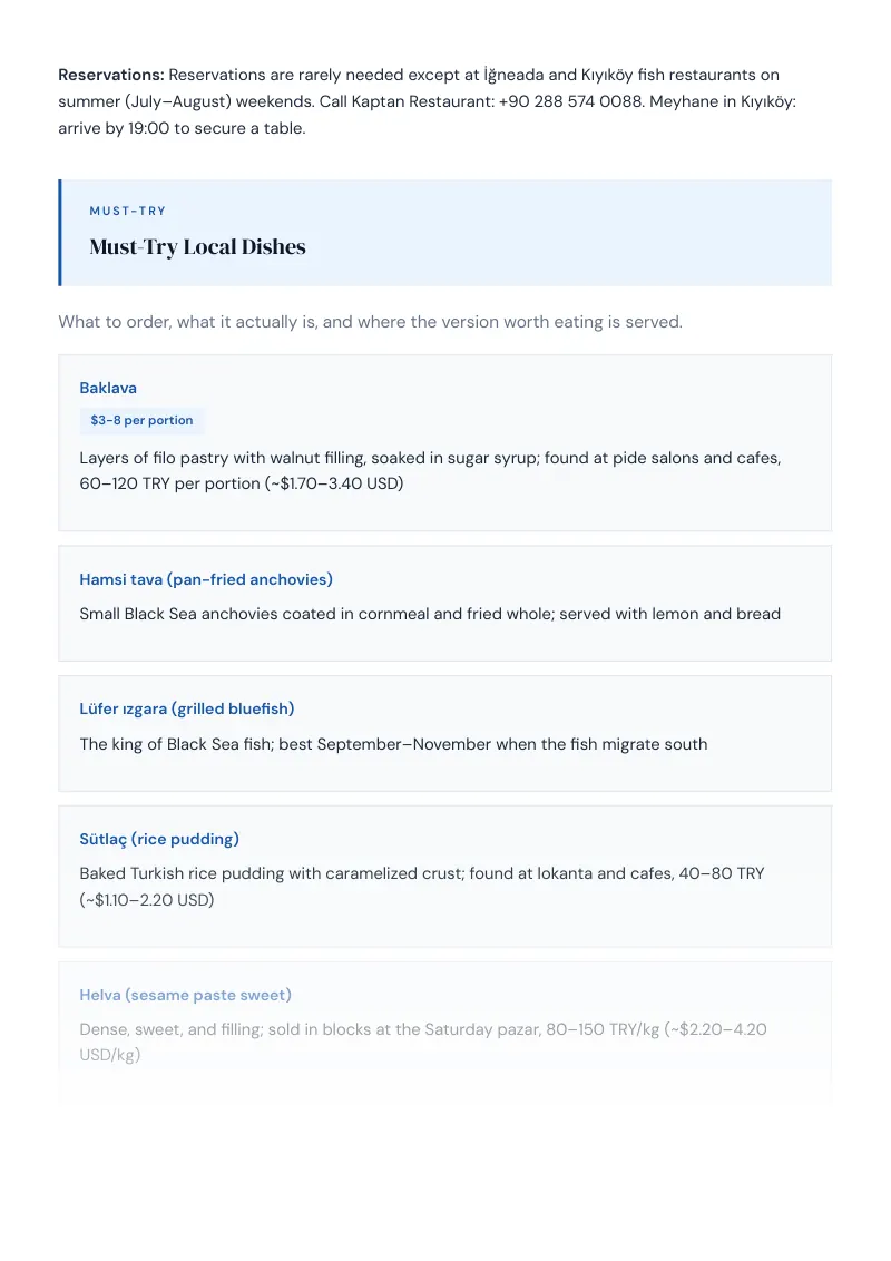 Kırklareli Complete Travel Bundle: Food guide · Must-Try Local Dishes