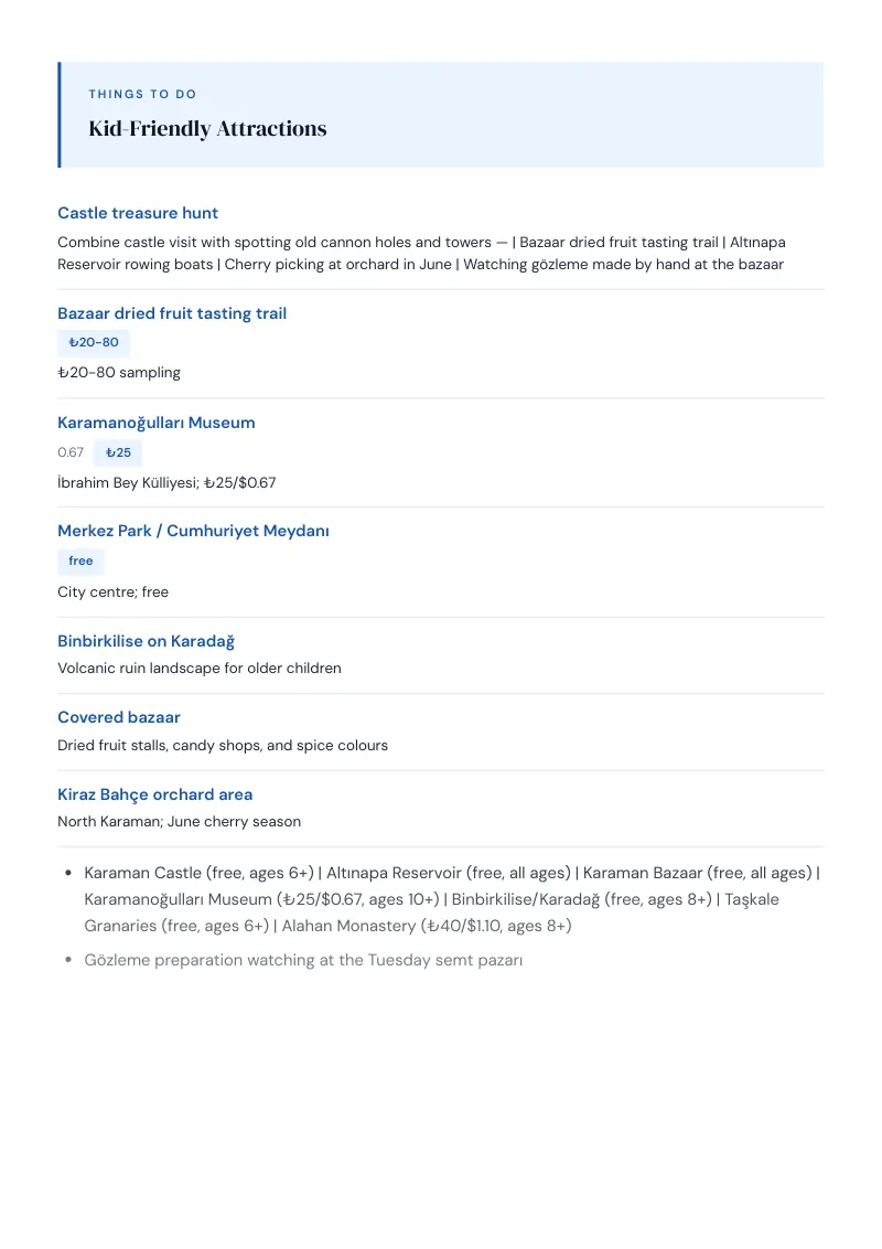 Karaman Complete Travel Bundle: Family guide · Kid-Friendly Attractions
