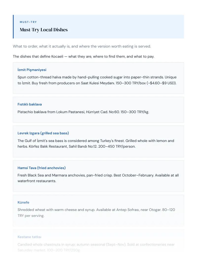 Kocaeli Complete Travel Bundle: Food guide · Must-Try Local Dishes