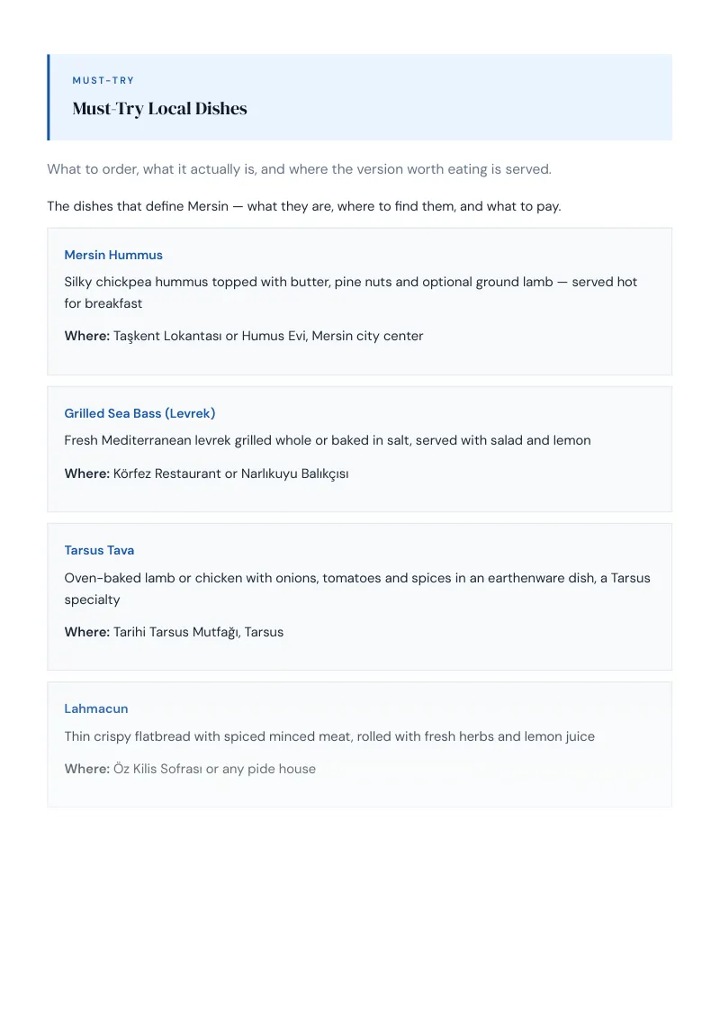 Mersin Complete Travel Bundle: Food guide · Must-Try Local Dishes