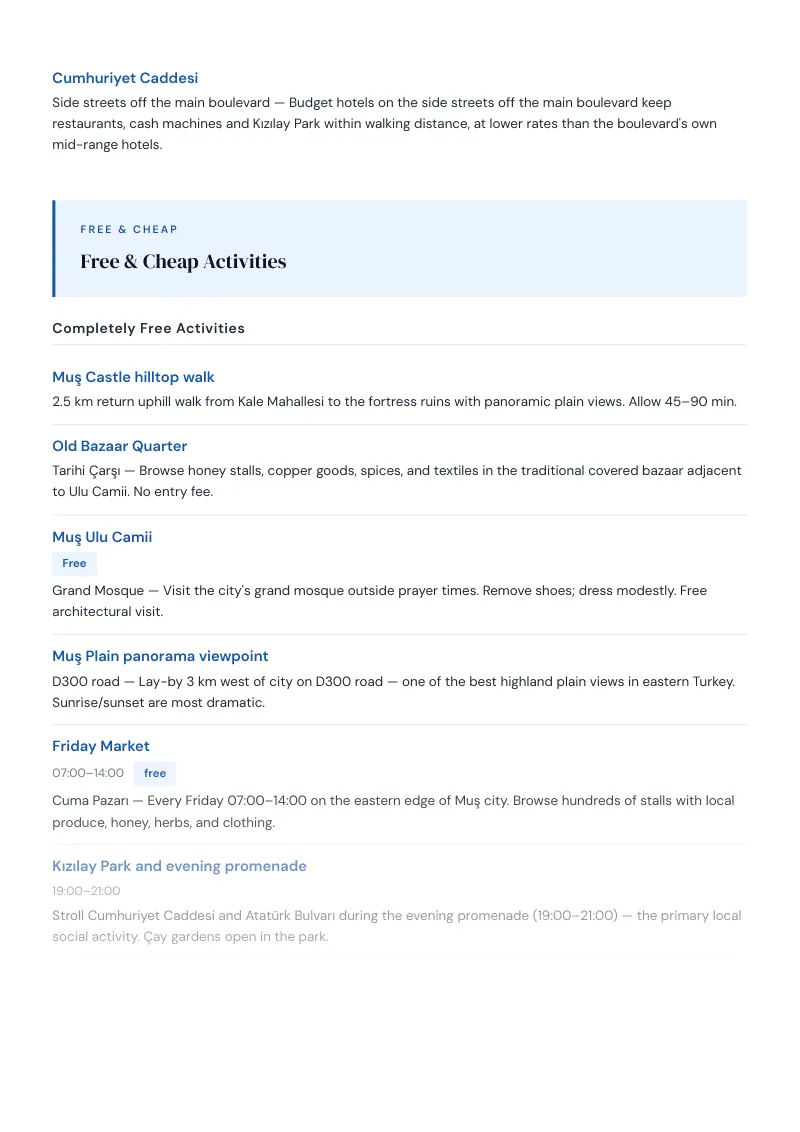 Muş Budget & Money-Saving Guide: Free & Cheap Activities