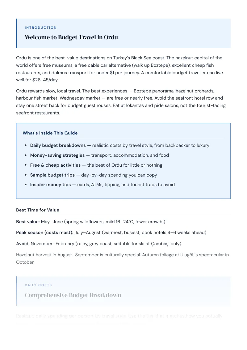 Ordu Complete Travel Bundle: Budget guide · Comprehensive Budget Breakdown
