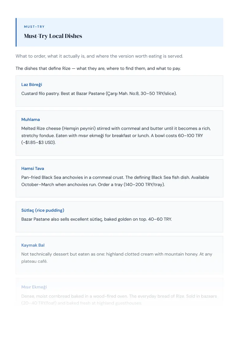 Rize Complete Travel Bundle: Food guide · Must-Try Local Dishes
