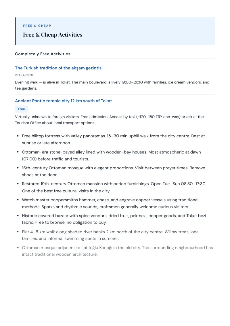 Tokat Complete Travel Bundle: Budget guide · Free & Cheap Activities