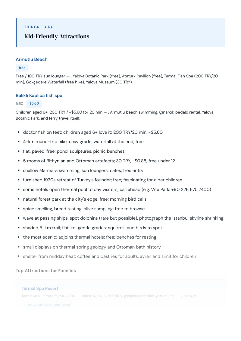 Yalova Complete Travel Bundle: Family guide · Kid-Friendly Attractions