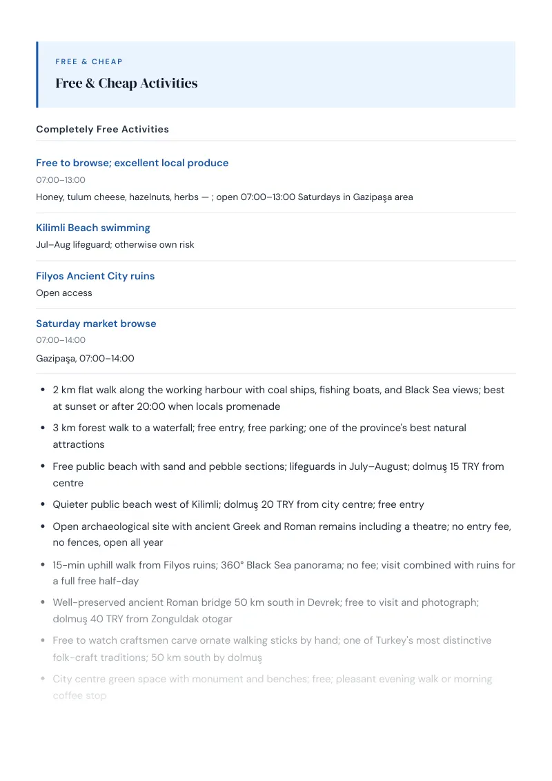Zonguldak Complete Travel Bundle: Budget guide · Free & Cheap Activities