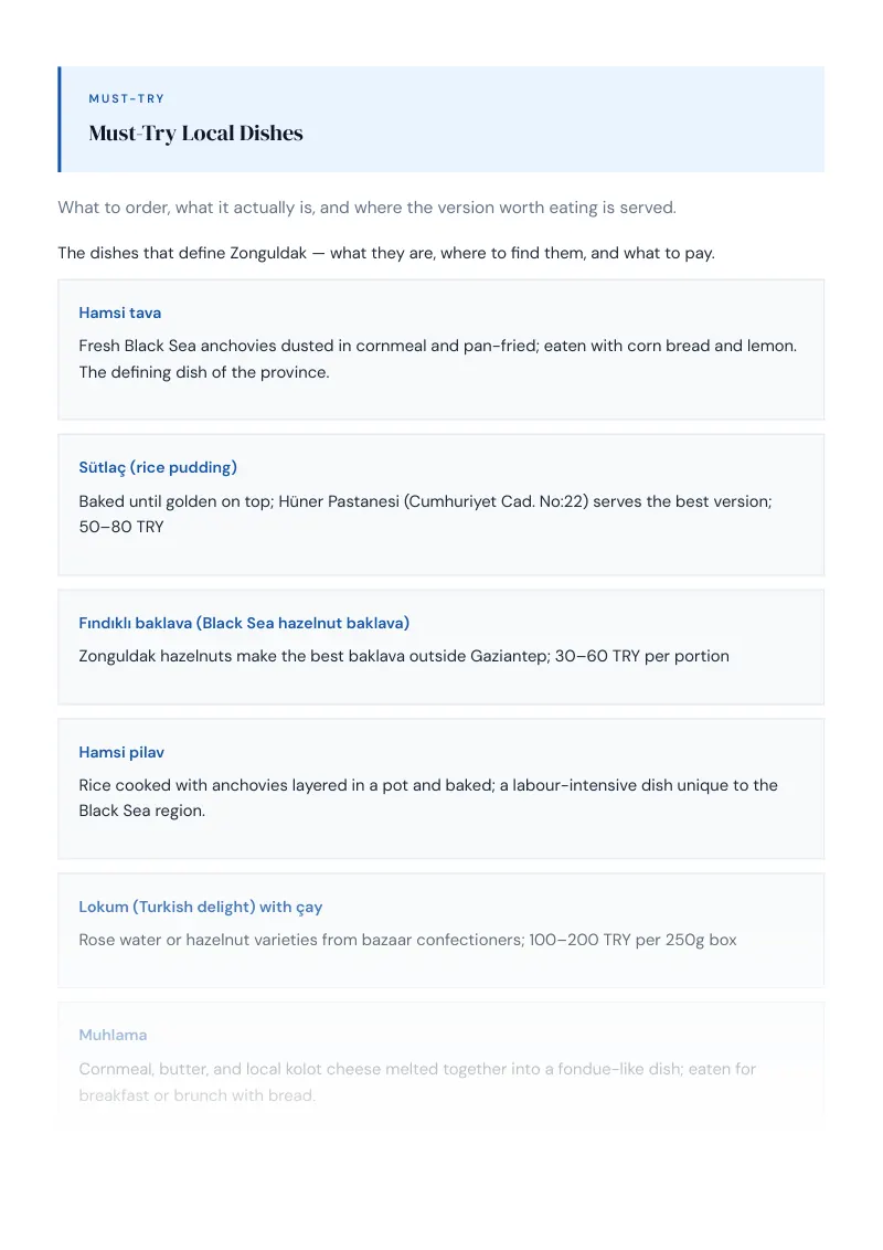 Zonguldak Complete Travel Bundle: Food guide · Must-Try Local Dishes
