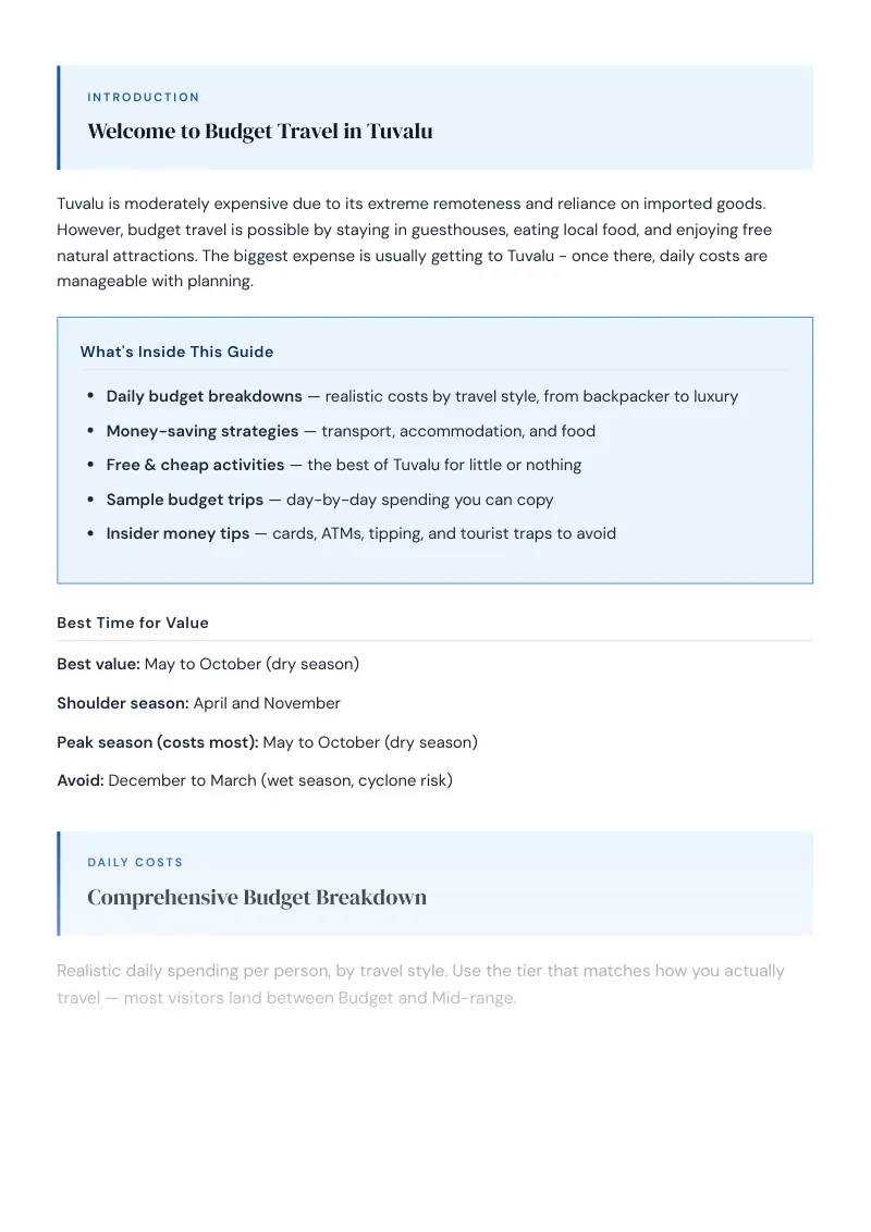 Tuvalu Complete Travel Bundle: Budget guide · Comprehensive Budget Breakdown