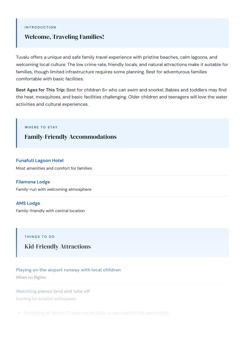 Tuvalu Complete Travel Bundle: Family guide · Kid-Friendly Attractions