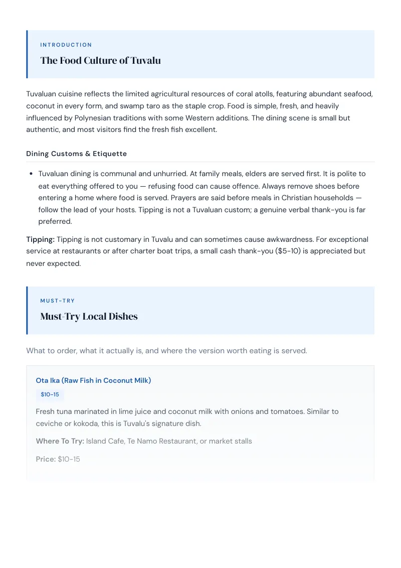 Tuvalu Complete Travel Bundle: Food guide · Must-Try Local Dishes