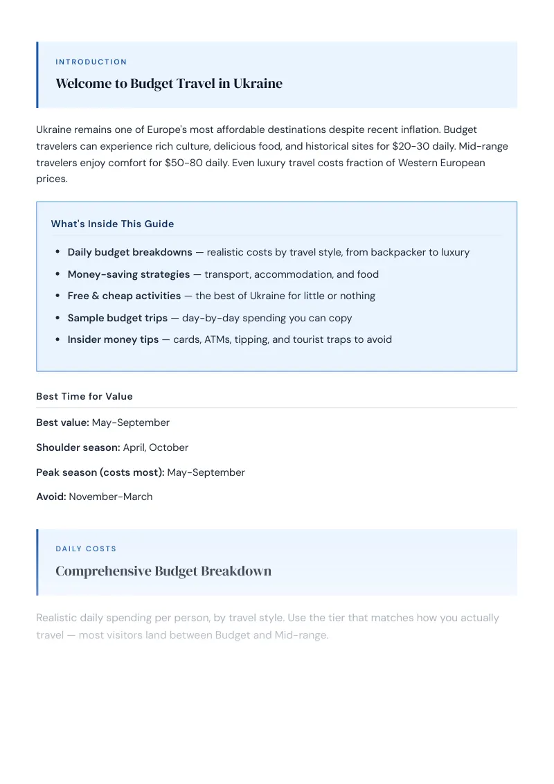 Ukraine Complete Travel Bundle: Budget guide · Comprehensive Budget Breakdown