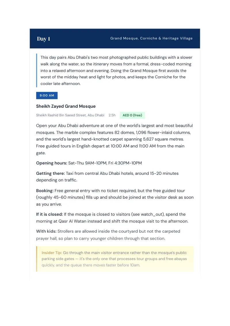 Abu Dhabi Complete Travel Bundle: 3-day itinerary · Day 1