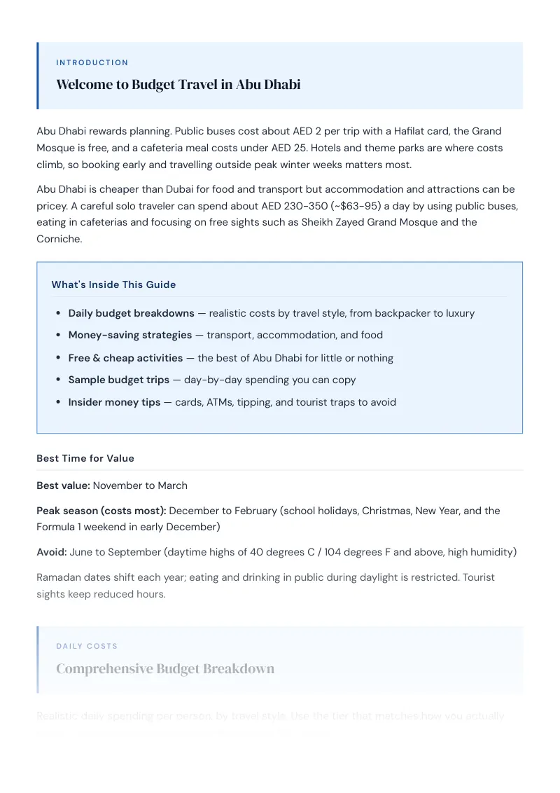 Abu Dhabi Complete Travel Bundle: Budget guide · Comprehensive Budget Breakdown