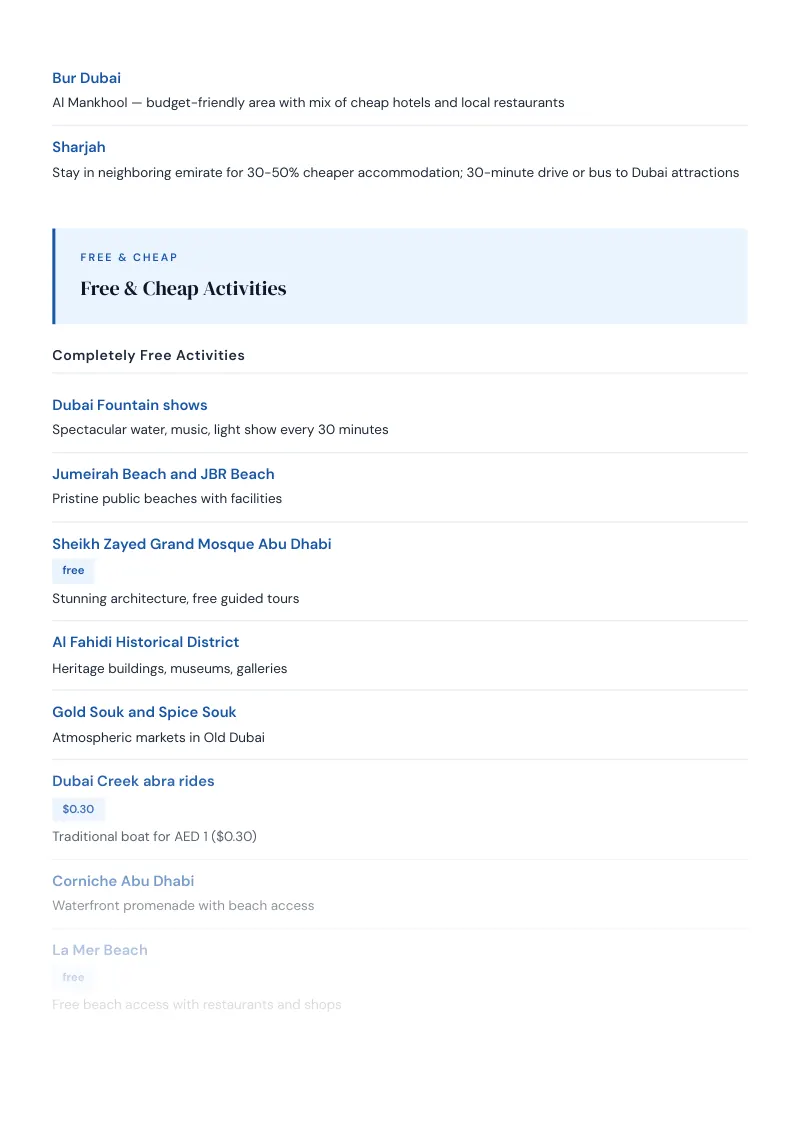 United Arab Emirates Budget & Money-Saving Guide: Free & Cheap Activities