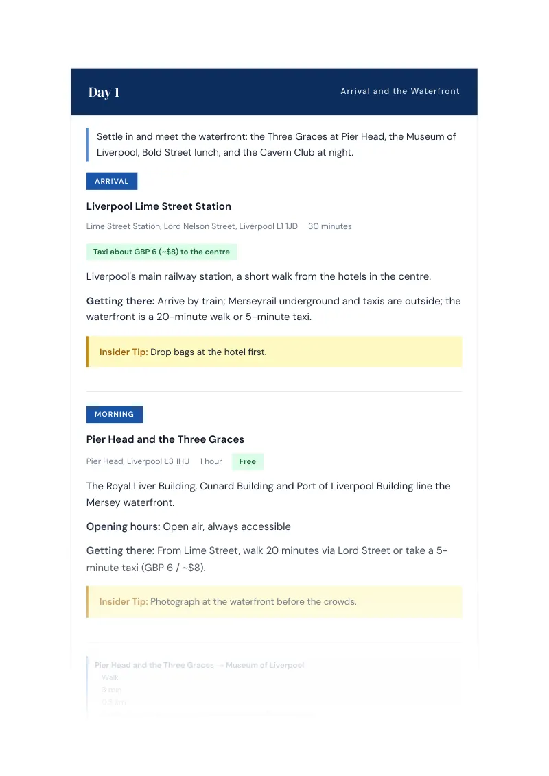 Liverpool Complete Travel Bundle: 7-day itinerary · Day 1