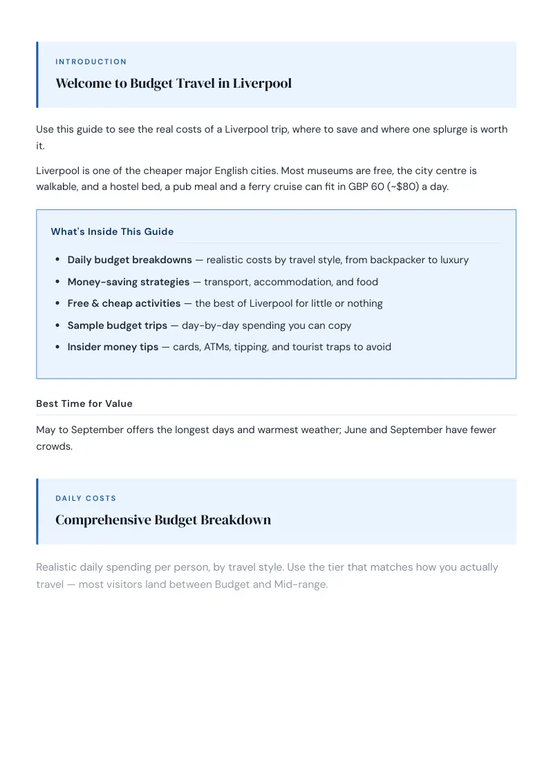 Liverpool Complete Travel Bundle: Budget guide · Comprehensive Budget Breakdown