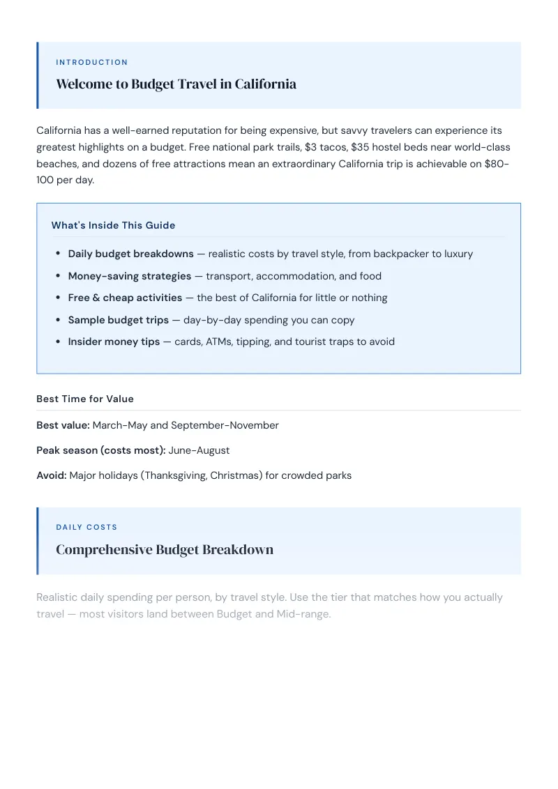 California Complete Travel Bundle: Budget guide · Comprehensive Budget Breakdown