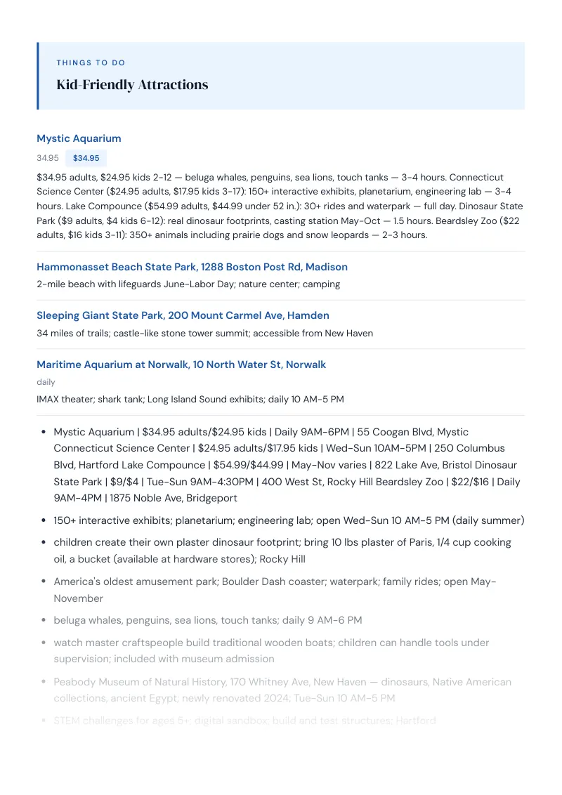 Connecticut Complete Travel Bundle: Family guide · Kid-Friendly Attractions