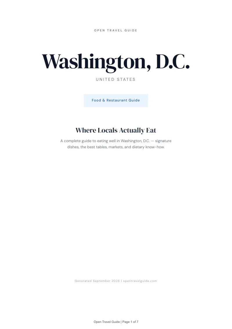 District Of Columbia Food & Restaurant Guide: Cover