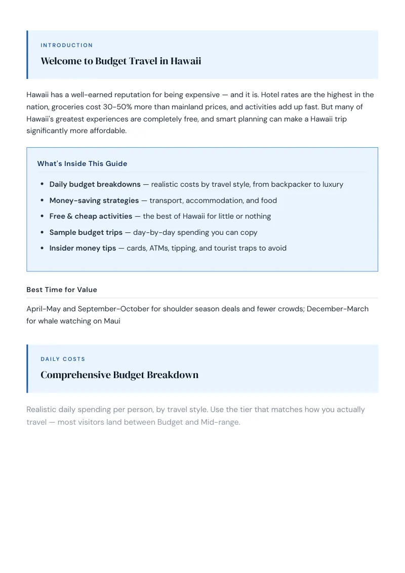Hawaii Complete Travel Bundle: Budget guide · Comprehensive Budget Breakdown